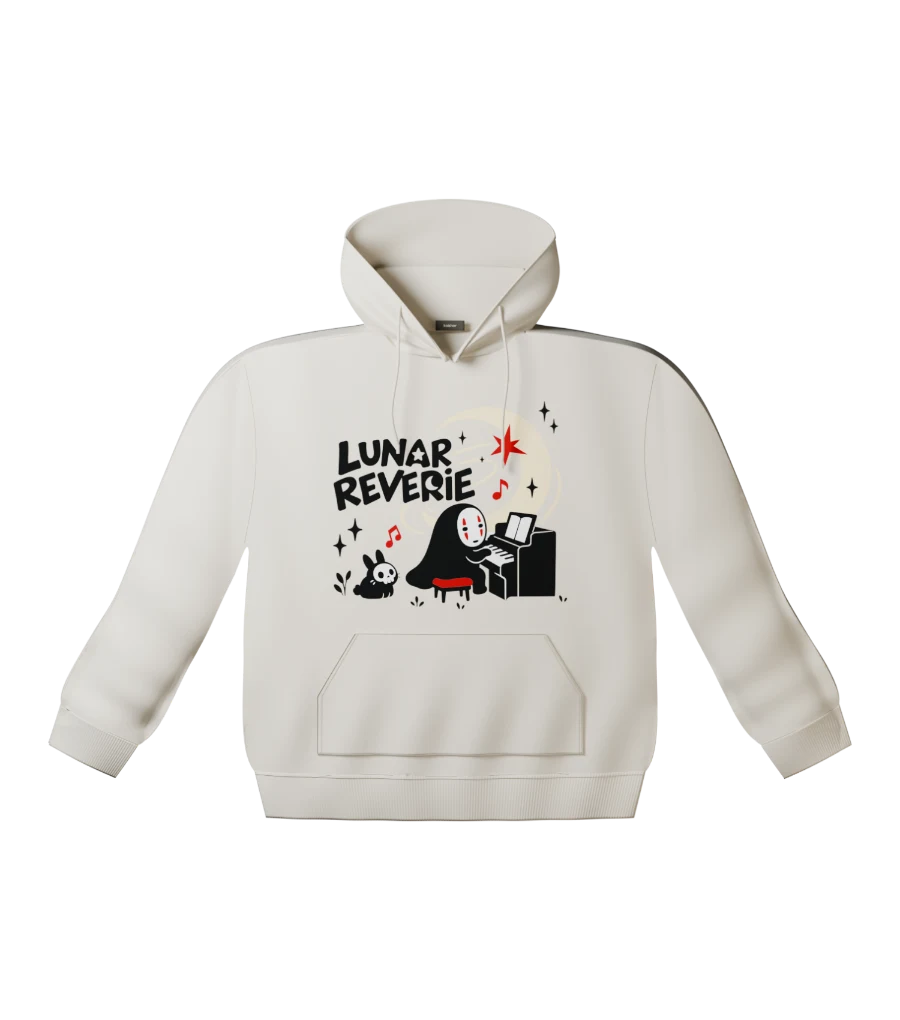 Hoodie in warm ivory — front view. Digital garment study.