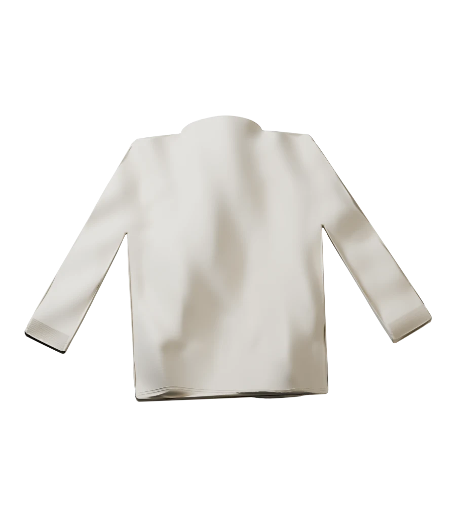 Long sleeve in warm ivory — back view. Digital garment study.